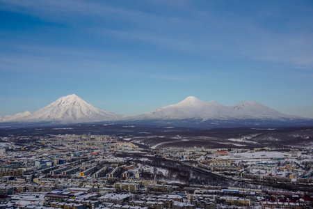 View of Petropavlovsk-Kamchatsky from above in Kamchatkaの写真素材