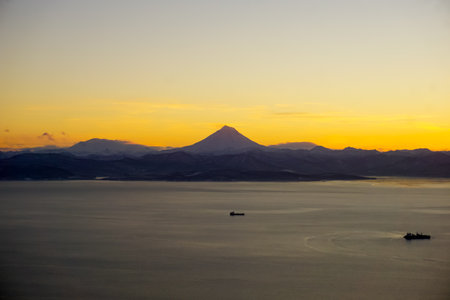 beautiful sunset at Avacha bay in Kamchatkaの写真素材