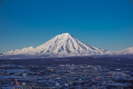 View of Petropavlovsk-Kamchatsky from above in Kamchatkaの写真素材