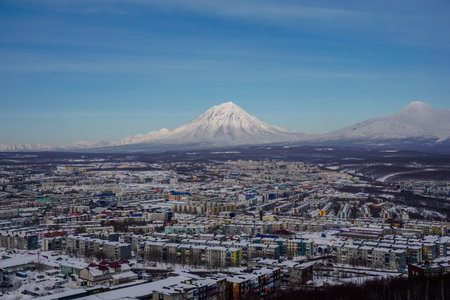 View of Petropavlovsk-Kamchatsky from above in Kamchatkaの写真素材