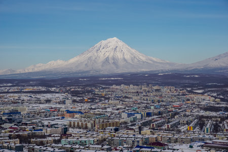 View of Petropavlovsk-Kamchatsky from above in Kamchatkaの写真素材