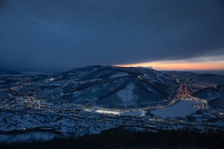 View of Petropavlovsk-Kamchatsky from above in Kamchatkaの写真素材