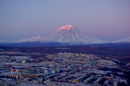 View of Petropavlovsk-Kamchatsky from above in Kamchatkaの写真素材