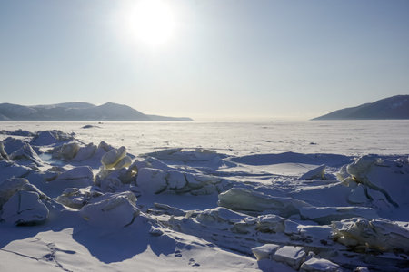 A frozen bay in the city of Magadan