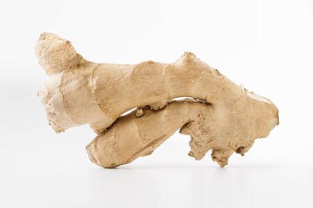 Cute fresh ginger root standing on white background.の写真素材