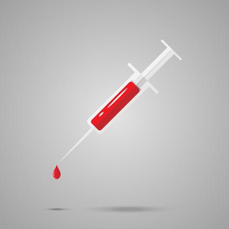Flat syringe with red blood inside. Vector illustration. Blood Donation concept. Vector Illustration EPS 10のイラスト素材