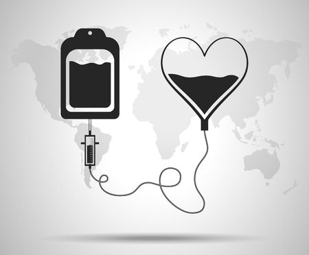 blood bag and heart. Blood donation day concept. Human donates blood.のイラスト素材