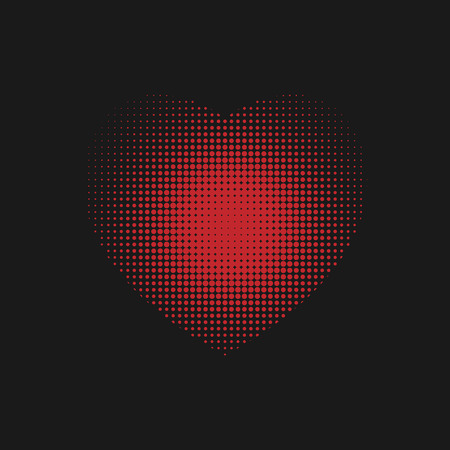 Dotted Heart sign with halftone on black backround..のイラスト素材