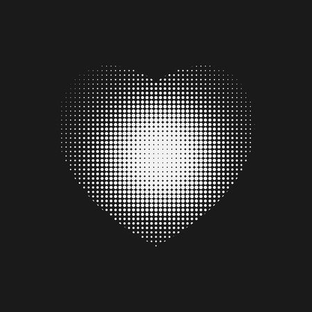 Dotted white Heart sign with halftone on on black backround..のイラスト素材