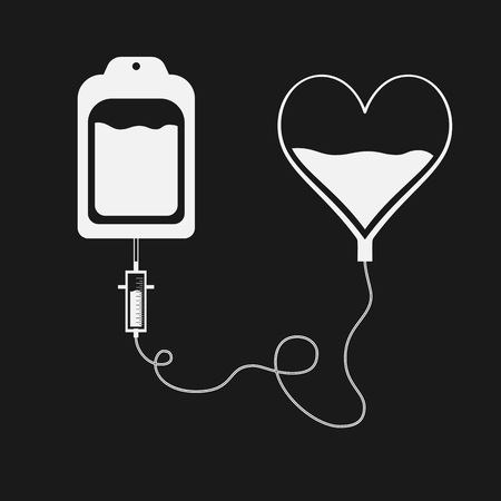 blood bag and heart. Blood donation day concept. Human donates blood. Vector illustration in flat styleのイラスト素材