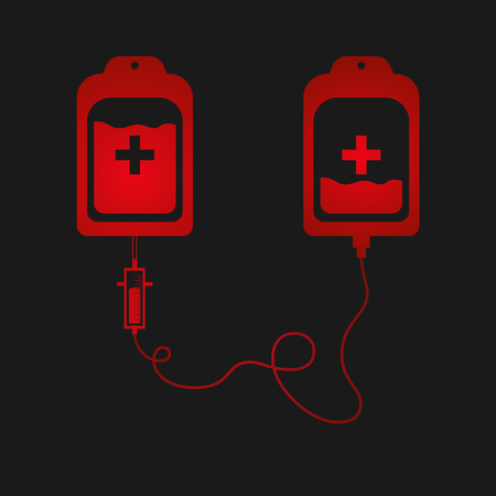 blood bag and heart. Blood donation day concept. Human donates blood. Vector illustration in flat styleのイラスト素材