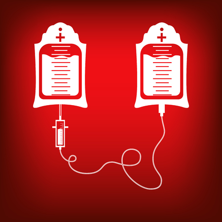 Blood bag and heart. Blood donation day concept. Human donates blood. Vector illustration in flat style.のイラスト素材