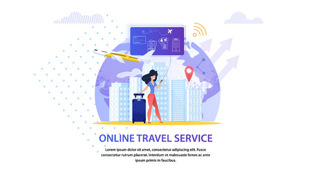 Online Travel Service. Tourism Vacation Planning. Excursions around World. Consultation and Online Registration. Transfer from Hotel reception. Author Programs and routes. Top Guides Coast.のイラスト素材