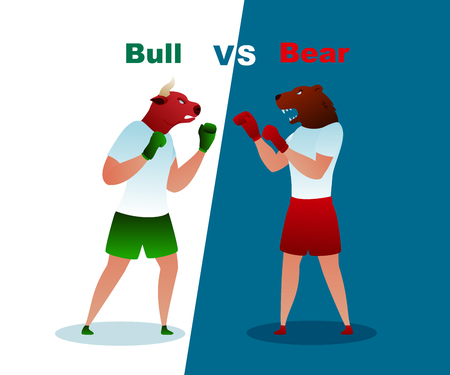Trade Bear and Bull Boxing Gloves Vector Market. Business Trading Finance Investment. Commercial Invest Bank Loss Planning Sell Capital. Bearish Investment Winner Trend Flat Illustrationのイラスト素材