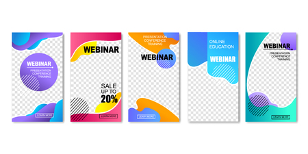 Online Education Set of Templates for Social Media. Webinar, Internet Training Banners. Presentation, Conference for Distant Students. Sale and Discounts for Courses. E-learning with Technologies.のイラスト素材