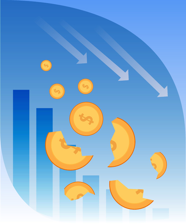 Bearish Dollar Trend Scared World Trader Investor. People have Invest Plan on Stock Market. High Inflation Down Currency Balance. Broker Rate Speculation Cartoon Vector Illustrationのイラスト素材