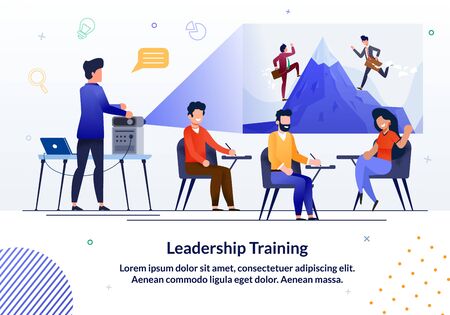 Informational Banner Written Leadership Training. Experienced Teachers Quickly and Efficiently Convey Practical Experience, In-depth Knowledge and Secrets Excellence. Vector Illustration.のイラスト素材
