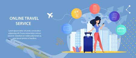 Online Travel Service. Online Journey Agencies. Booking Hotel Air Tickets Car Rental and short Trips. Combine and match Flights. Order Cruises and Excursions Directly from Booking Site.のイラスト素材