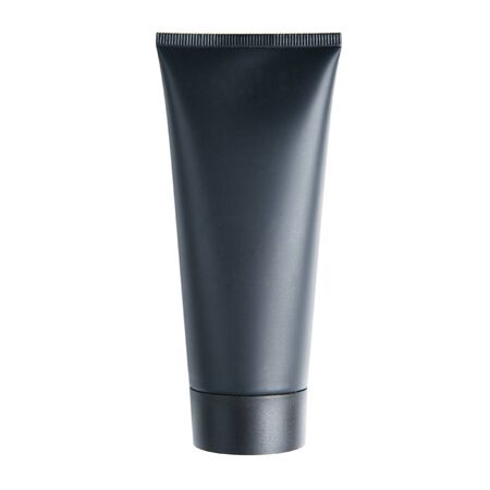 Jar for cosmetics without background. Black matte tube on white background. の写真素材