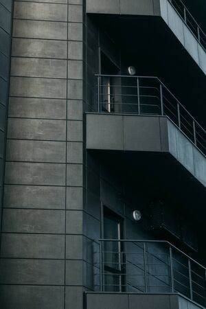 Minimalism in architecture and buildings. The black facade of the house and textures. の写真素材