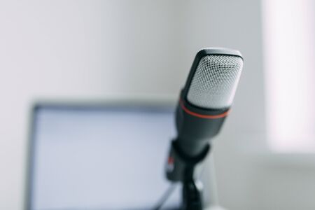 Macro and running focus in the frame. Microphone for recording stims and broadcasts.の写真素材