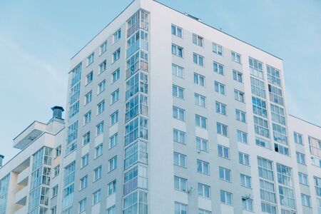 Parts of the facades of modern houses. Bright juicy colors in the construction of buildings.の写真素材