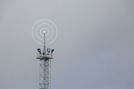 The post the transmission of cellular data on the sky background. Telecommunications tower for...