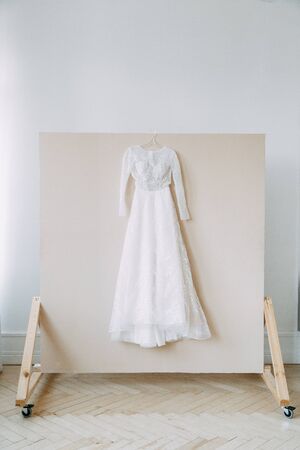 Stylish dress in European style. Details of the wedding dress, the morning and the bride's fees. の写真素材