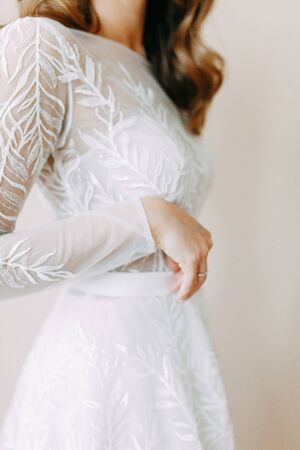 Stylish dress in European style. Details of the wedding dress, the morning and the bride's fees. の写真素材