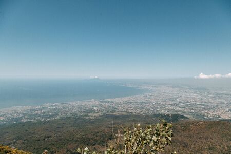 Vesuvius volcano in Italy. Top of the mountain, view of the crater and the surrounding area. High...