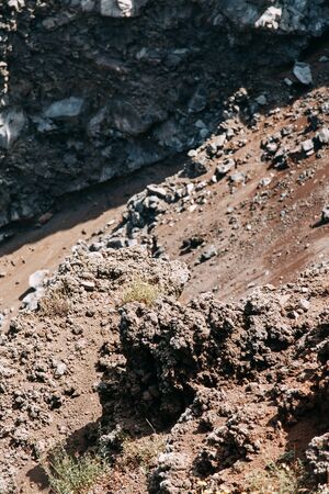 Vesuvius volcano in Italy. Top of the mountain, view of the crater and the surrounding area. High view, Naples and Pompeii below. The nature around the volcanoの写真素材
