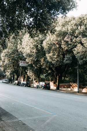 The architecture of Rome and the Italian style in stucco. Sights of the old town, tourist places. Street art, world heritage. Miracle of light. Carved columns and capitals. Ancient structureのeditorial素材