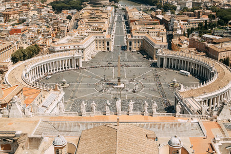 Vatican city, St. Peter's square. The view from the top and inside. Ancient architecture of Rome and the sights. Sculptures and Frescoes of great artists. Vatican Museum inside. Panoramic view from the roofのeditorial素材
