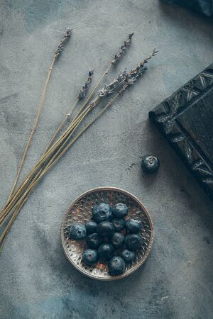 Composition of berries of blueberry and strawberryの写真素材