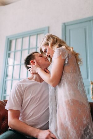 the European-style wedding, a handsome couple in a photo Studio, bride's morningの写真素材