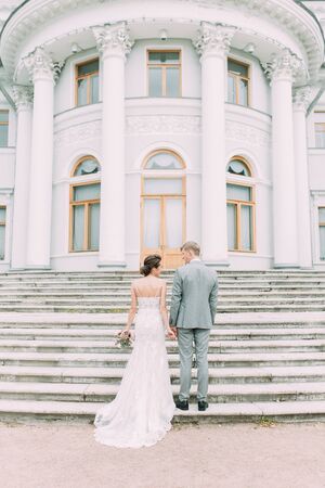 Stylish wedding in St. Petersburg. Russian wedding in the European style in the city. The castle and the architecture curve for the photo shoot.の写真素材