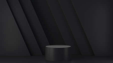 Dark geometric background for cosmetics, 3D rendering. Abstract background, stage layout, geometric shape of the podium for product demonstrations.の写真素材