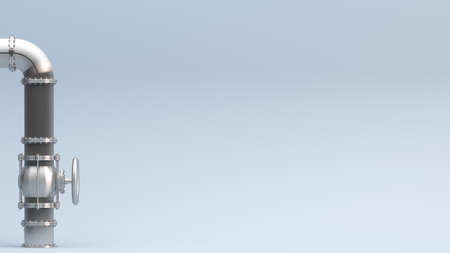 Steel pipes with a valve for gas and oil. Steel tubes concept, 3D rendering.の写真素材