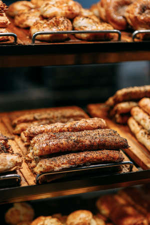 Turkish desserts and nuts in Istanbul. Turkish delight, smith, displayed in a shop window.の写真素材
