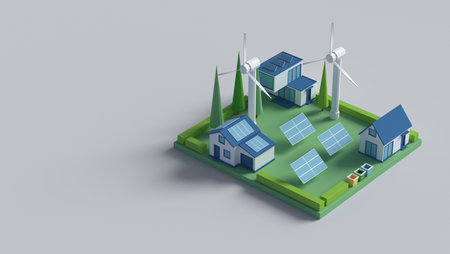 A Sustainable Energy Community integrating Solar and Wind Systems for ecofriendly livingの写真素材