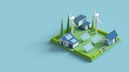 A Sustainable Energy Community integrating Solar and Wind Systems for ecofriendly livingの写真素材