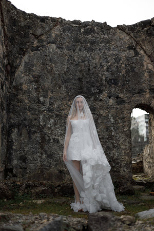 Experience Bridal Elegance Set Against the Breathtaking Backdrop of Ancient Ruinsの写真素材