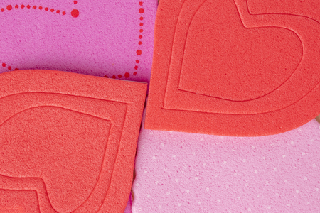 Valentine background with decoration of multicolored hearts. Happy Valentines Day card mockup, copy space.の写真素材