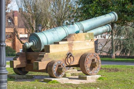 SPAIN, ASTURIAS, OVIEDO - February 2019: Old historical cannon in the park for all to see