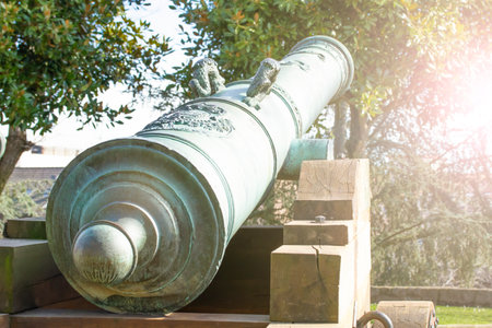 SPAIN, ASTURIAS, OVIEDO - February 2019: Old historical cannon in the park for all to seeのeditorial素材