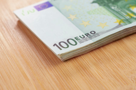 Euro banknotes on table surface. European cash money close upの写真素材