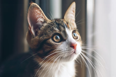 Scared cute domestic kitten with sad eyes close upの素材