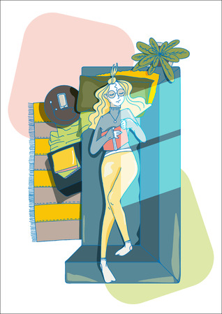 diary lady in a cool dayのイラスト素材