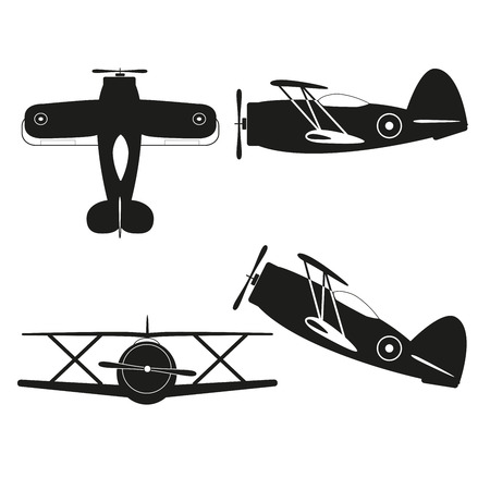 vector illustration of vintage biplane silhouetteのイラスト素材