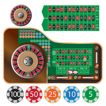 vector illustration of american roulette table and tokensのイラスト素材